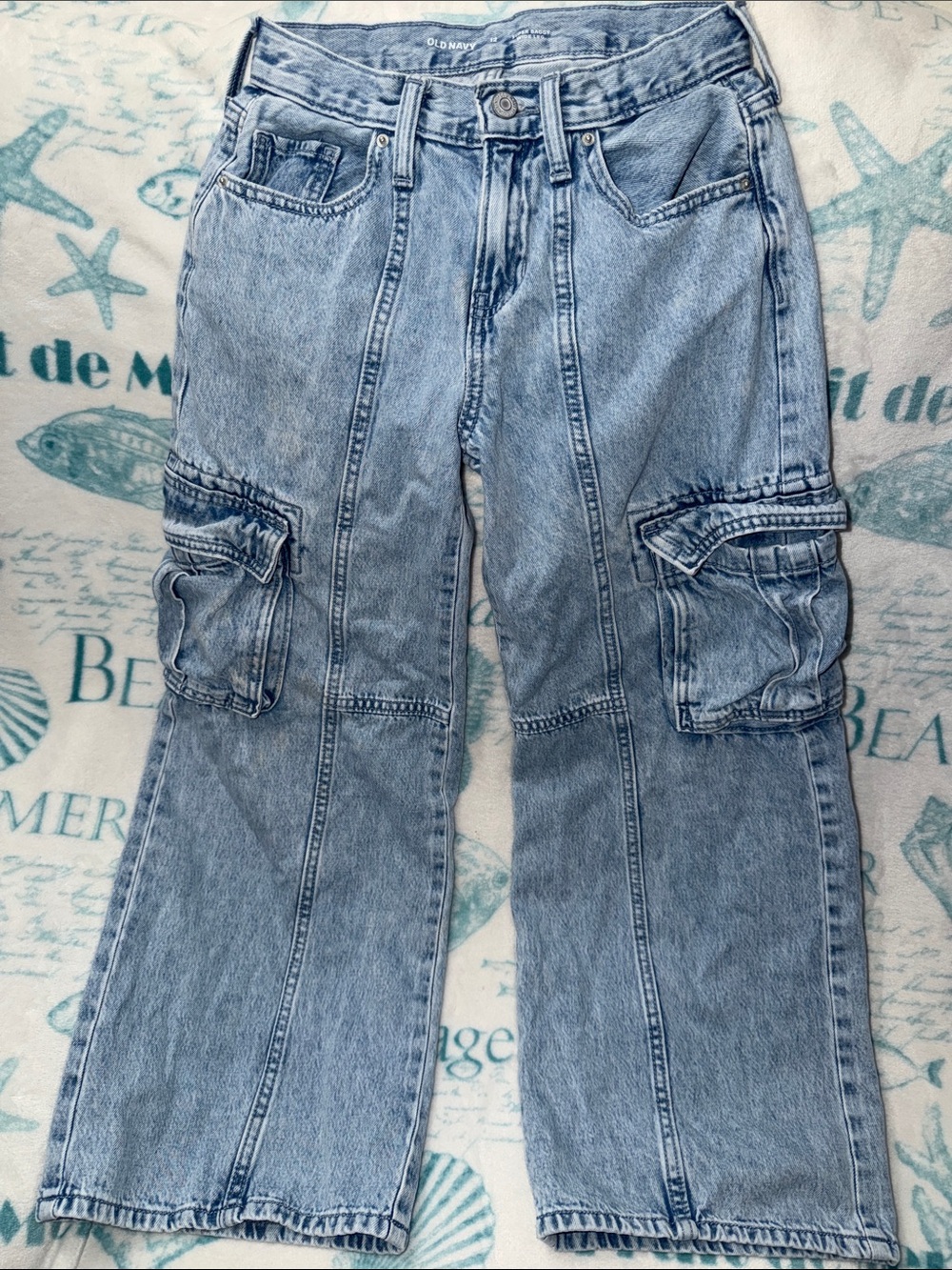 Old Navy Light Blue Denim Cargo Jeans for Kids Size 12